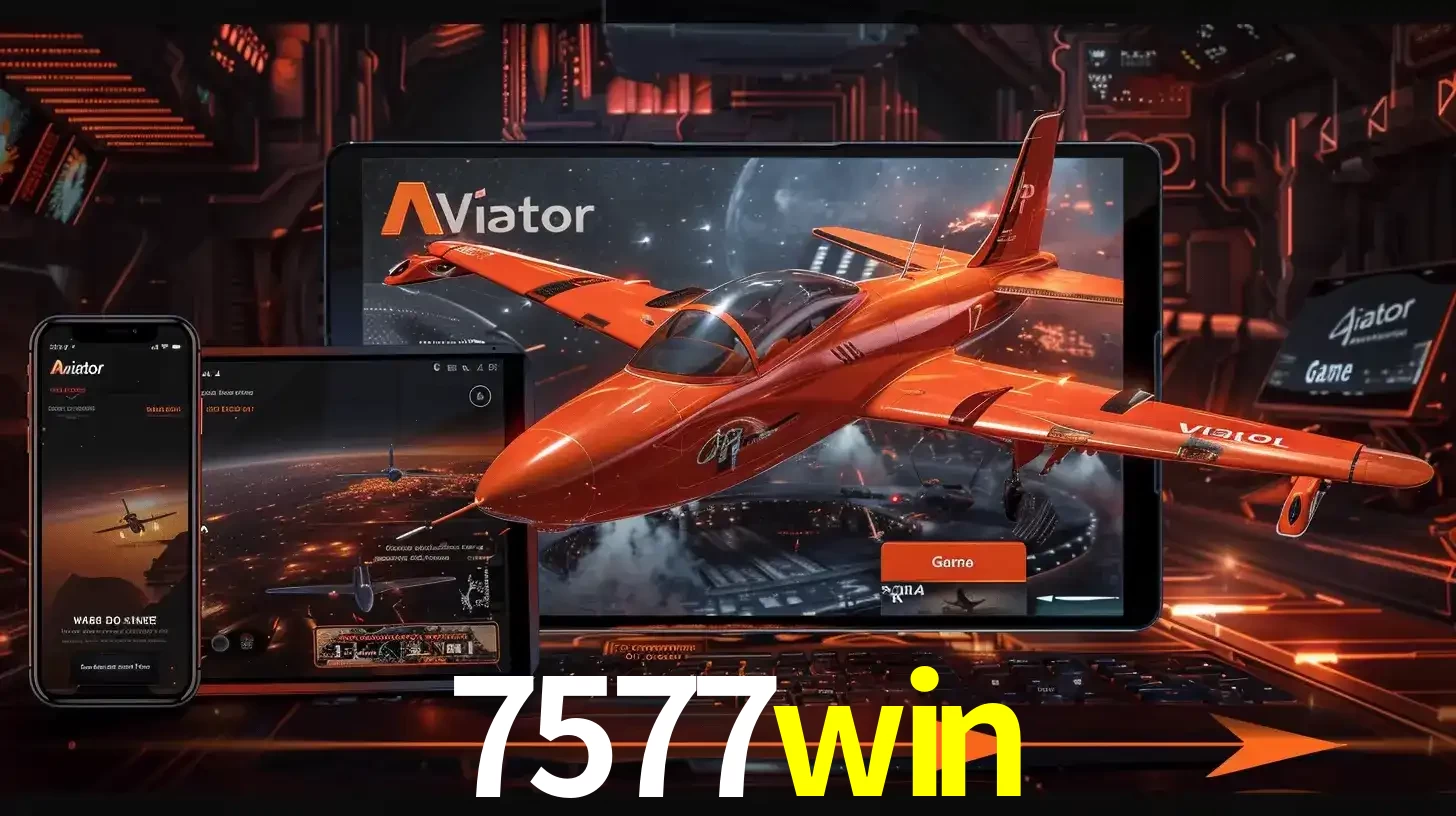 Apresentação tecnológica do jogo Aviator com um avião saindo da tela de um tablet, demonstrando a experiência imersiva em múltiplos dispositivos no 7577win.